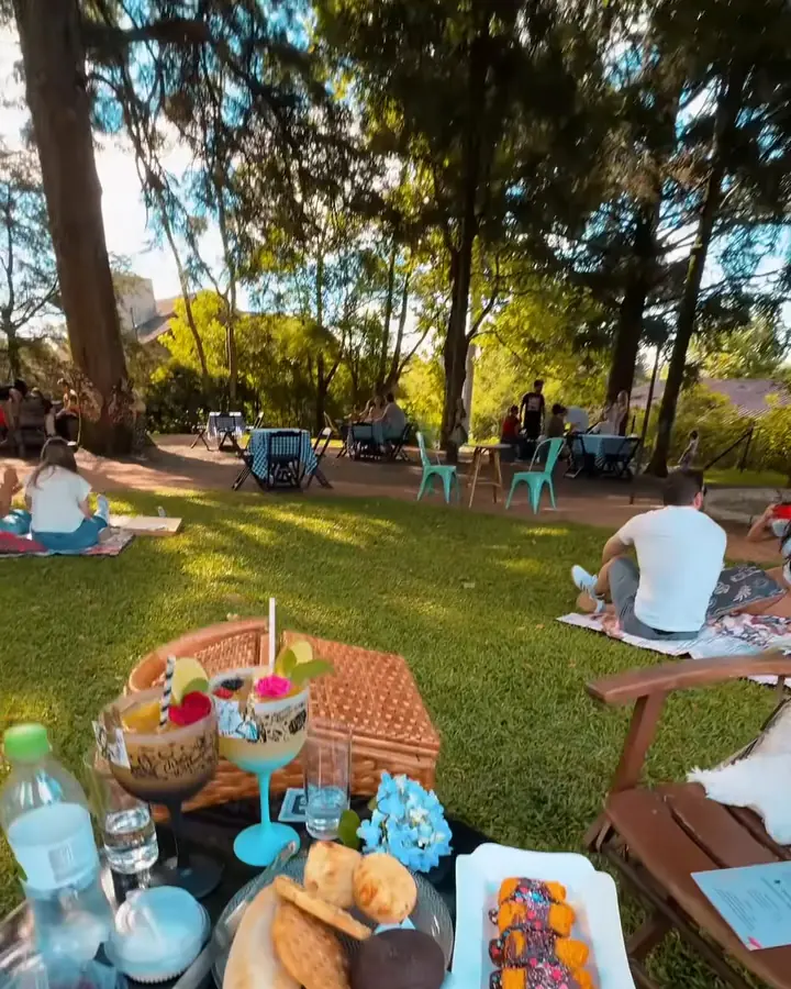 Piquenique no gramado do Armazém do Desvio, entre as árvores